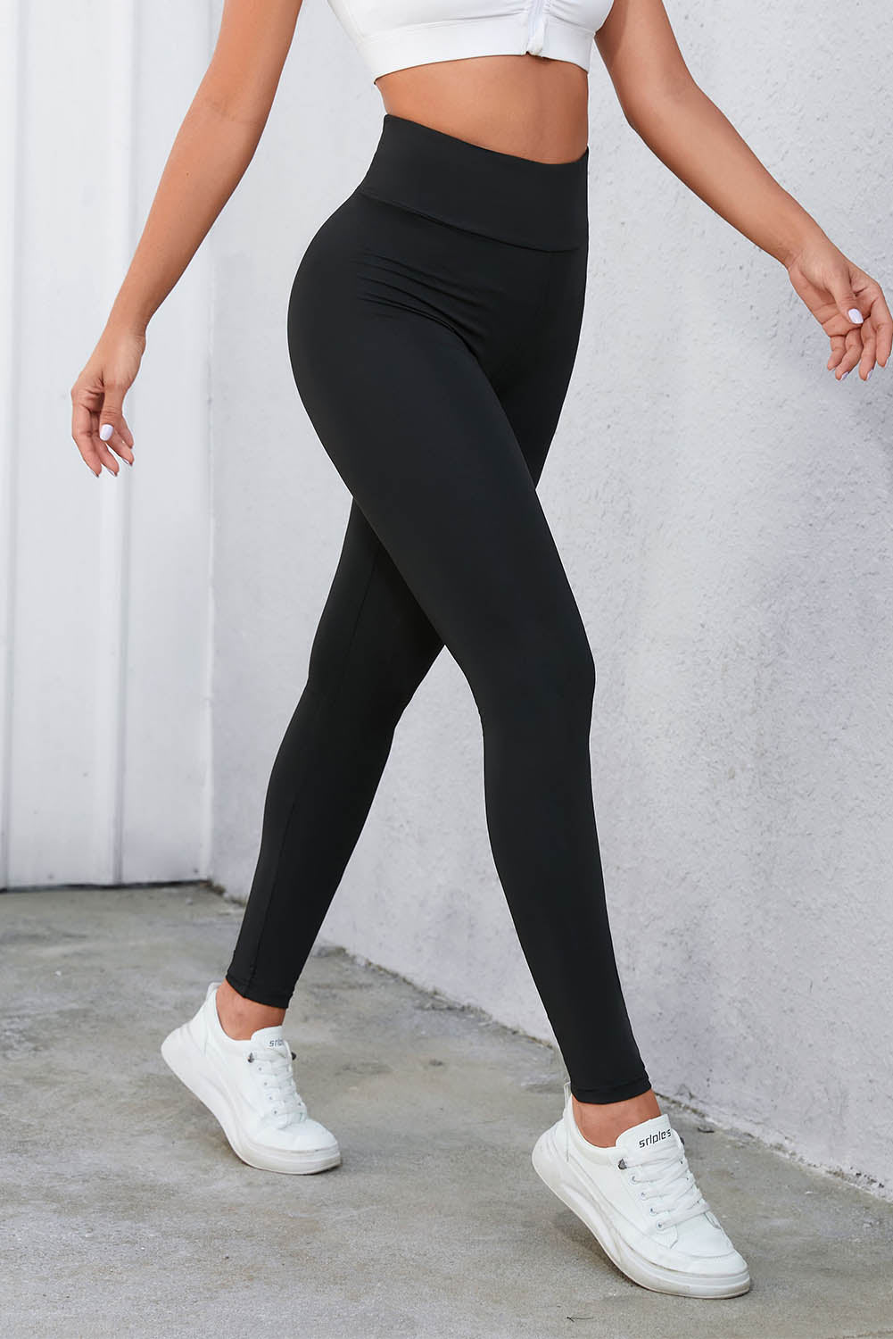 Black Cross Tummy Waist Leggings