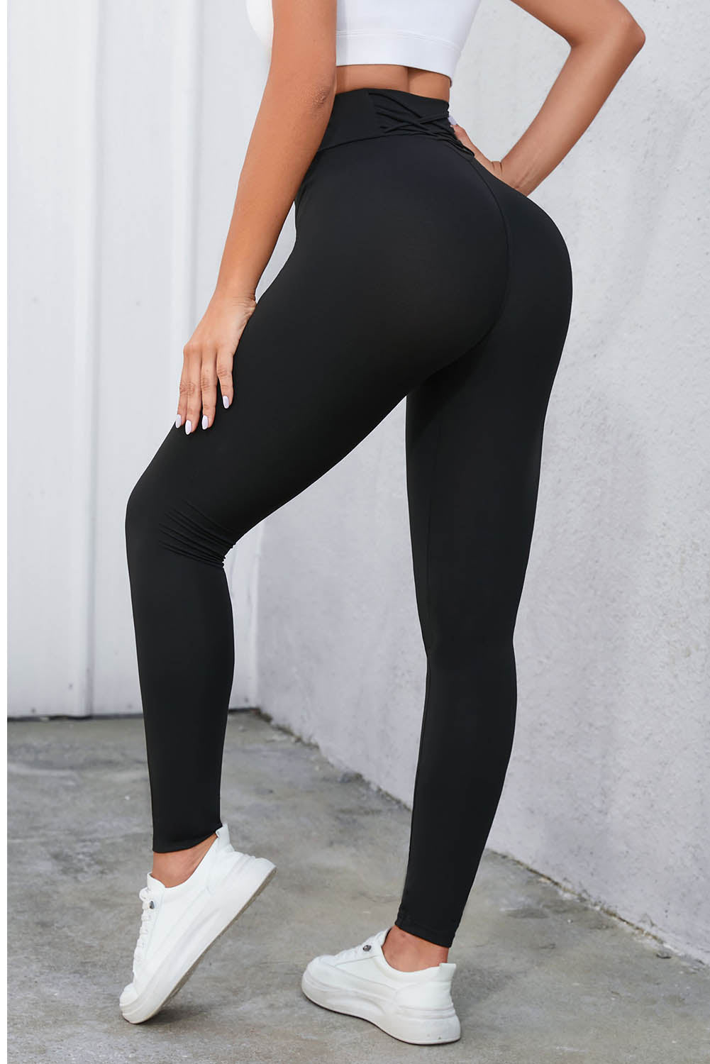 Black Cross Tummy Waist Leggings