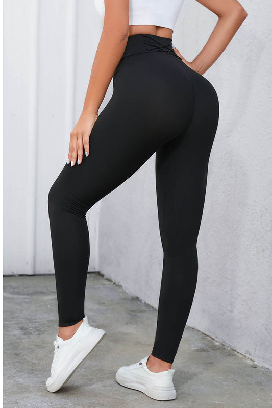 Black Cross Tummy Waist Leggings