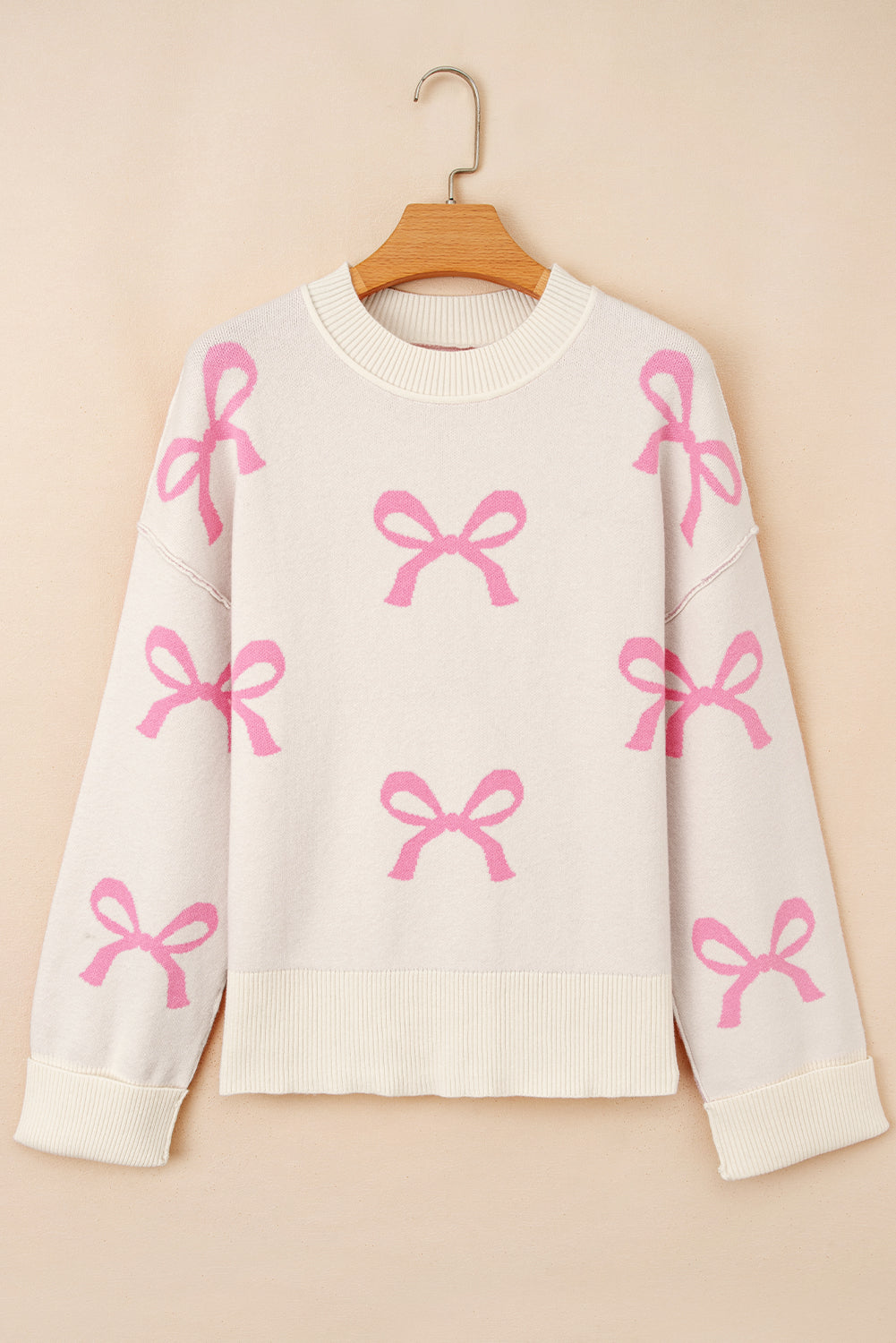 Pink Bow Print Sweater