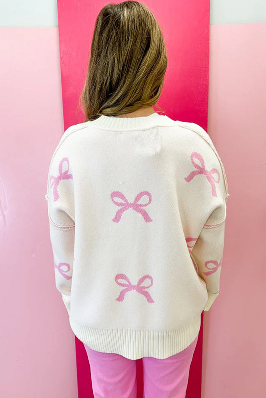 Pink Bow Print Sweater