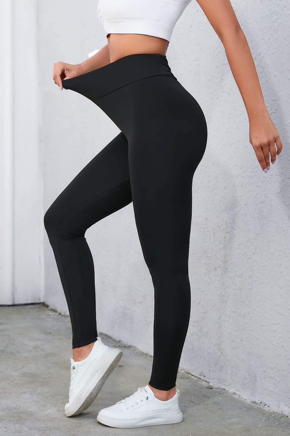 Black Cross Tummy Waist Leggings