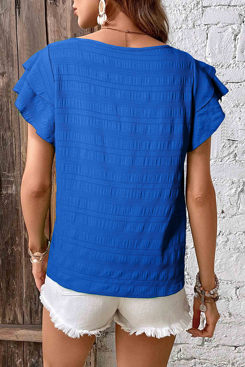 Dark Blue Ruffled Sleeve Top