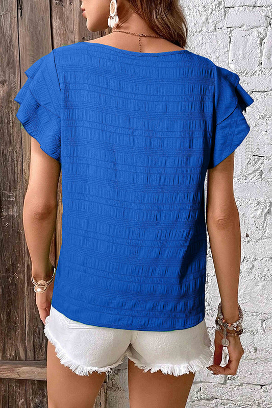 Dark Blue Ruffled Sleeve Top